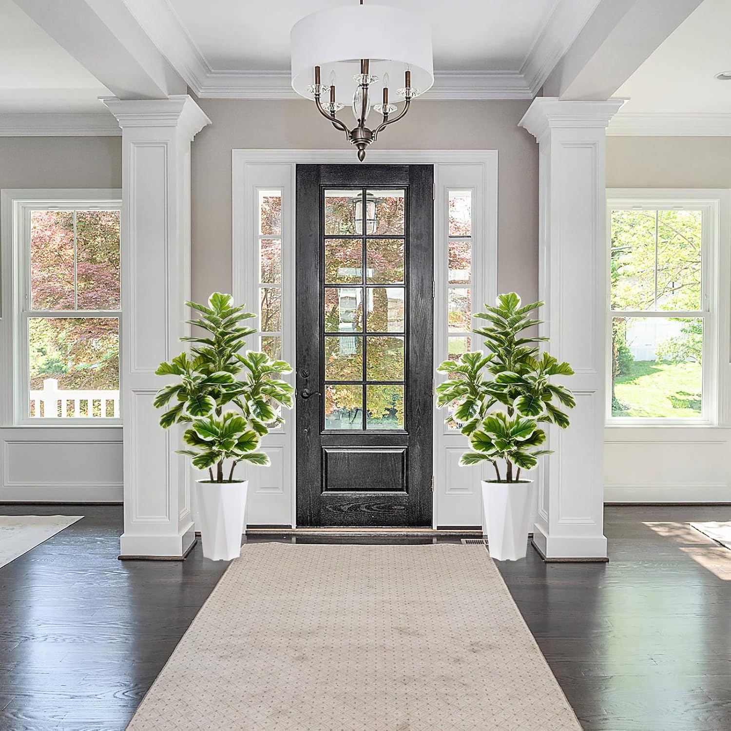 Artificial Fiddle Leaf Fig Plant Indoor 5FT Faux Rubber Tree with White Diamond Planter Tall Fake Floor Plant in Pot Artificial Trees for Home Office Living Room Decor Indoor - Image 3