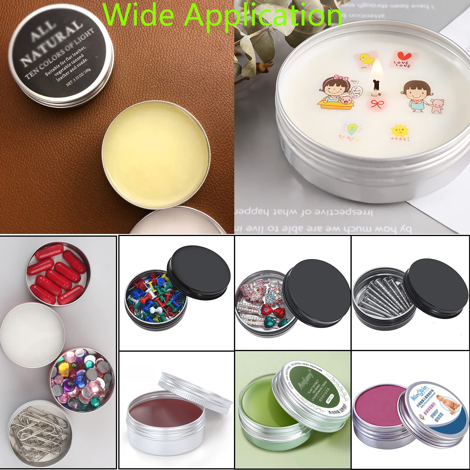 100 Pezzi Contenitore in Alluminio da 40ml - Ø57x23mm Argento Barattoli in Alluminio con Tappo a Vite Rotonda Vaso Barattolo Cosmetico Contenitori per Cosmetici Candele Balsamo Labbra