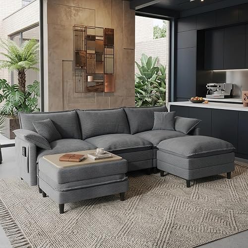 40% off promo code for 108'' Comfy U Shaped Modular Sectional Couch, 5-Piece Cloud Sofa with Ottomans, Corduroy Fabric, Tool-Free Easy Assembly on Amazon