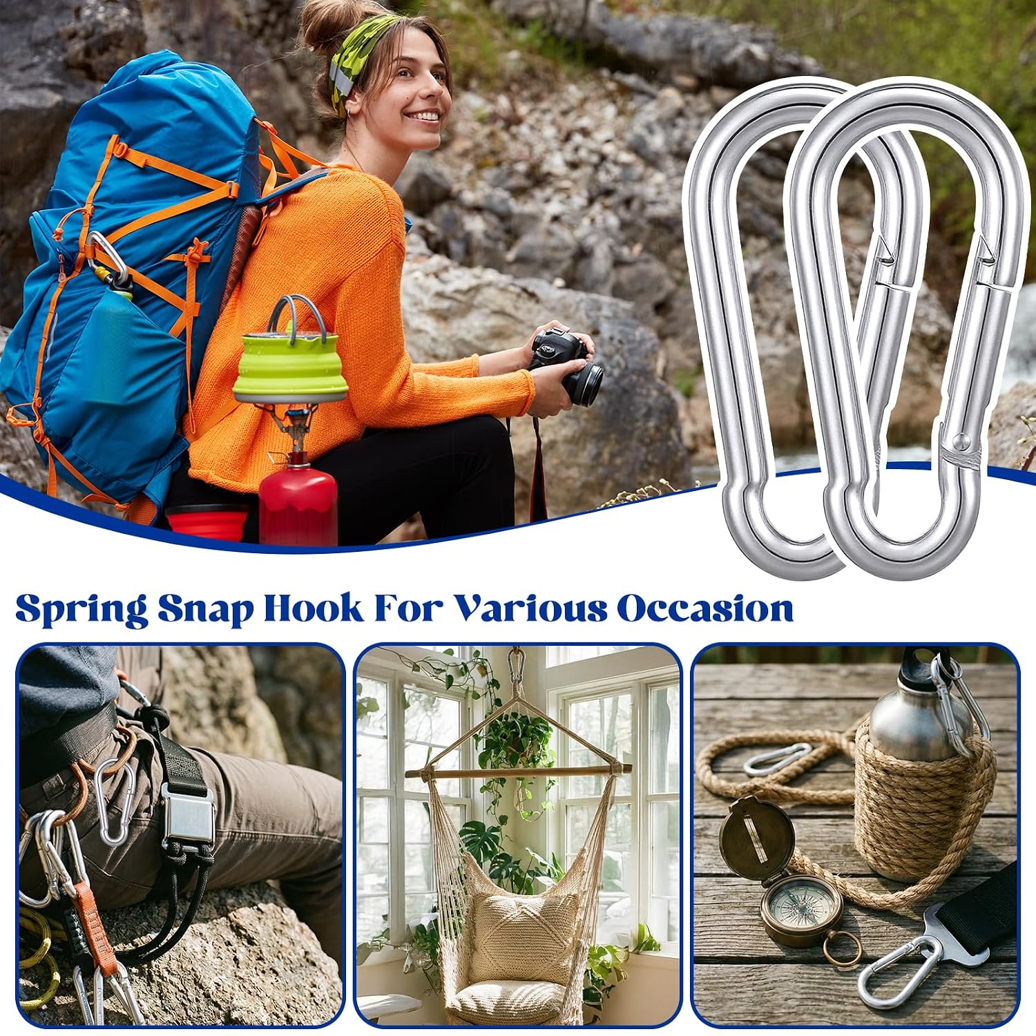 30 Pcs 3“ Heavy Duty Spring Snap Hook, M8 5/16" Galvanized Steel Snap Hook Carabiner Quick Link Carabiner Clip, 500 LBS Holding Capacity Metal Clips for Home Gym Swing Hammock Gym Outdoor