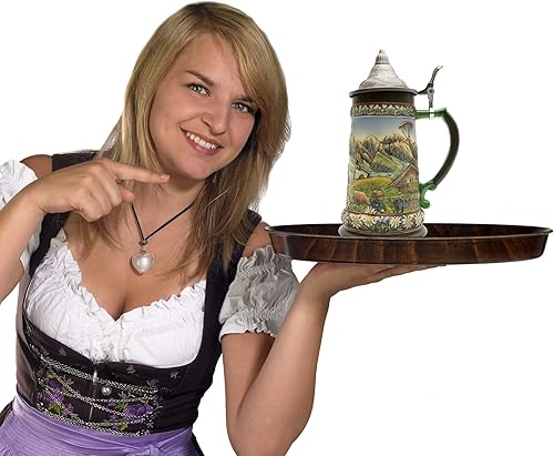 Miniatura 6 de OktoberfestHaus - Jarra de Cerveza de Cerveza Austria Pintada a Mano con Tapa Metálica y Escena de Tirol Alpes Jarra Cervecera Alemana