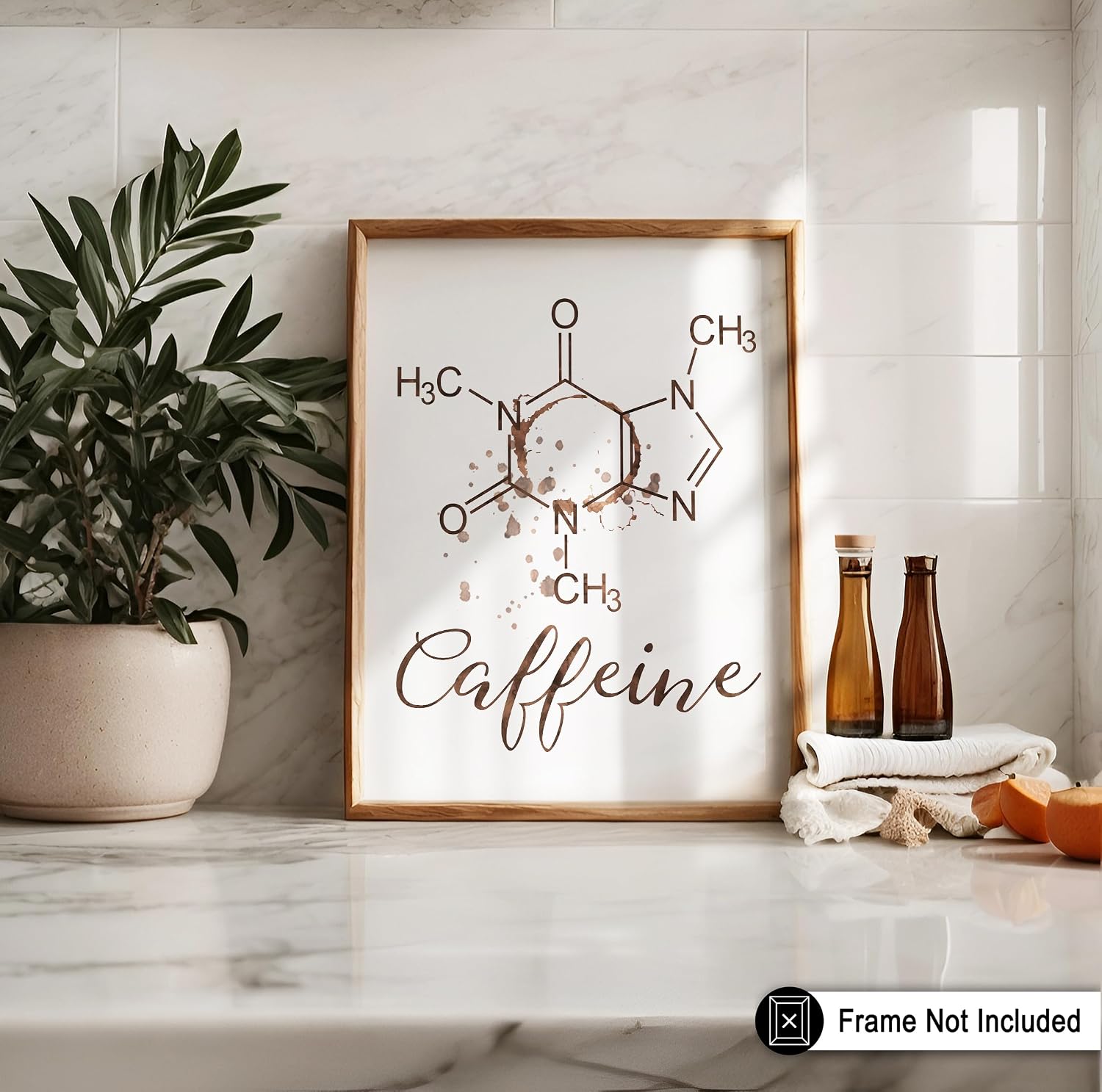 Poster Master Caffeine Molecules Print - Coffee Poster - Chemical Structure Art - Gift for Coffee Lover & Barista - Funny Wall Decor for Kitchen, Cafe, Bar or Restaurant - 8x10 UNFRAMED Wall Art