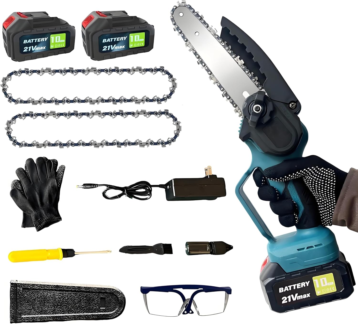 6 Inch Mini Chainsaw Cordless - Handheld Electric Chain Saw with 2 x 3000mAh Batteries for Wood Cutting, Tree Pruning, Yard Cleaning – Ideal Gift for Dad, Men, Homeowners