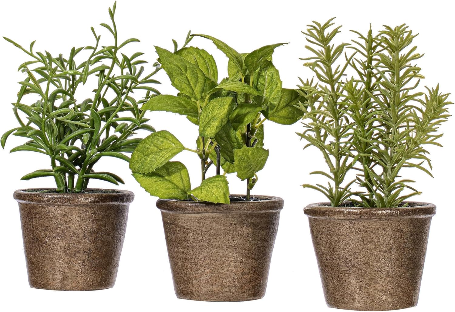 Vickerman Everyday 7" Artificial Green Potted Plant Assortment - Set of Three - Black Plastic Pots - Greenery for Home Or Office - Maintenance Free - Faux Plant Set