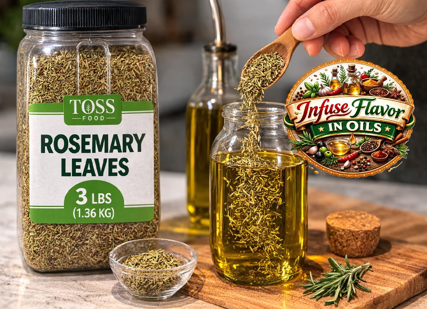 TOSS Dried Rosemary Leaves, 3 LB Herbs Perfect for Seasoning and Spices Blends for Grilling and Cooking