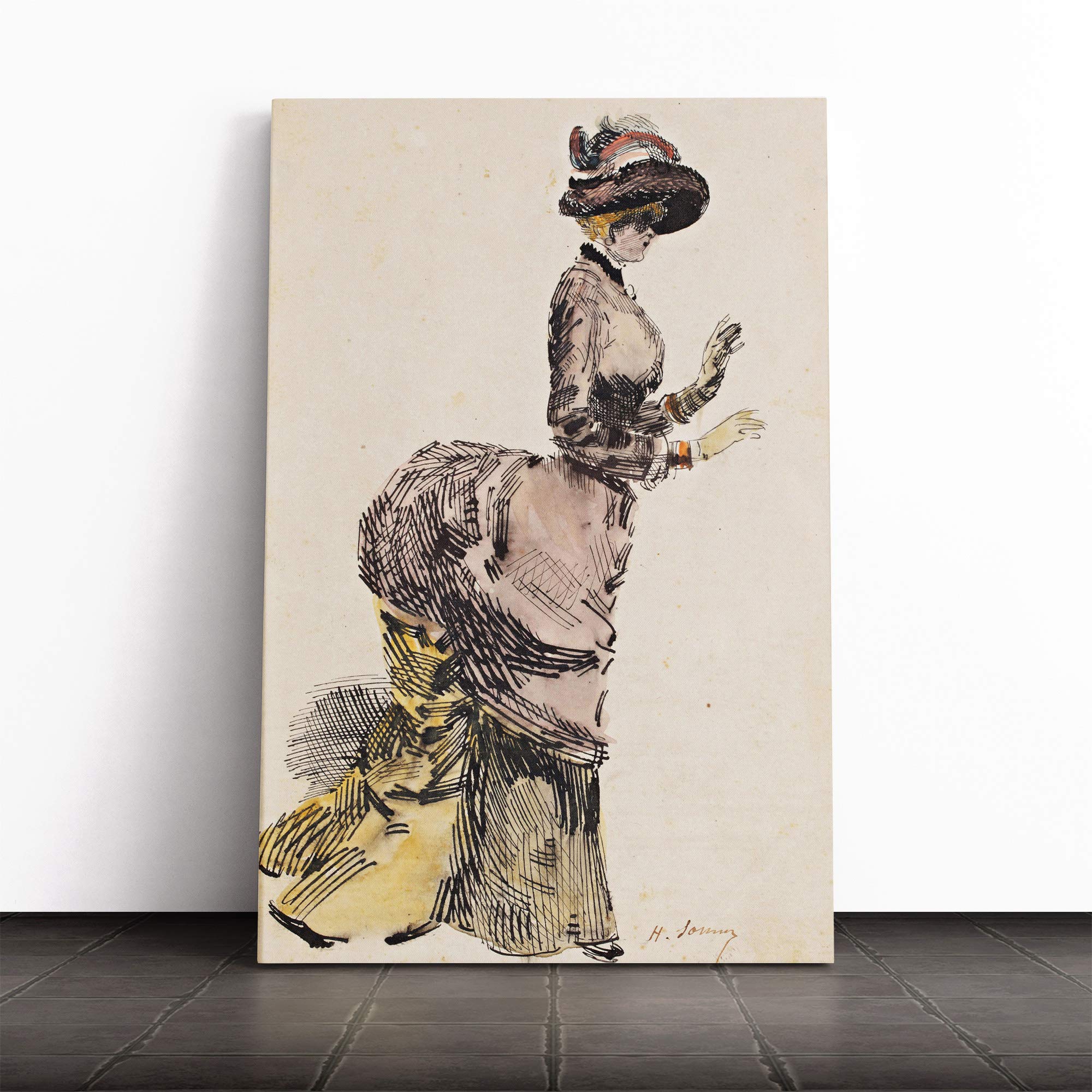 Henry Somm Lady in Fine Dress Canvas Print | Gallery Wrapped 30mm Frame Wall Art | 30x20 inches | Ready to Hang | Modern People Picture | Living Room Bedroom Lounge Office