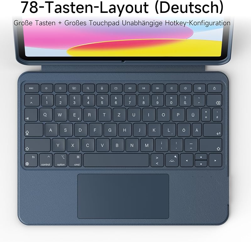 HOU iPad 10. generáció billentyűzetes tok forgó billentyűzettel, 7 szín háttérvilágítás