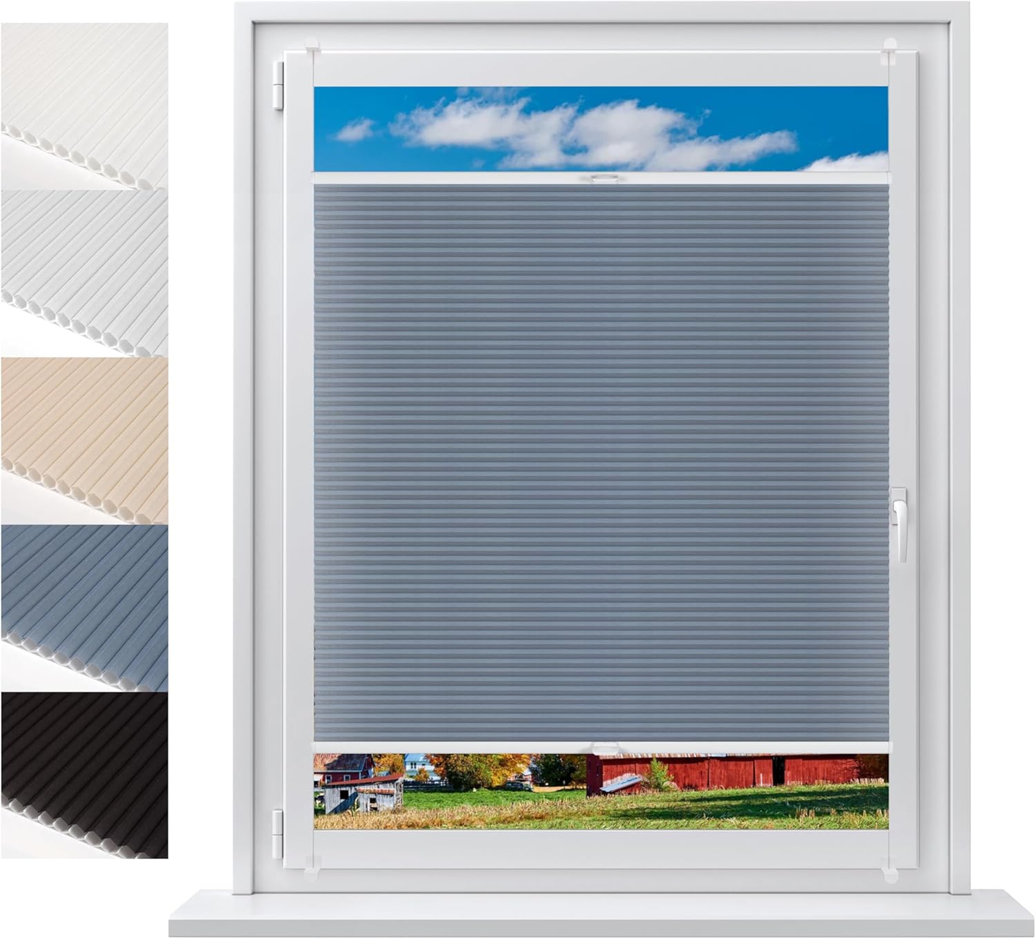 Concept Blinds® Custom Size No-Drill Honeycomb Pleated Blinds – Made-to-Measure – Easy Fit, Drill-Free Window Shades – Semi-Transparent, Light Filtering – 11.81"-66.93" Wide, 7.87"-94.49" Drop