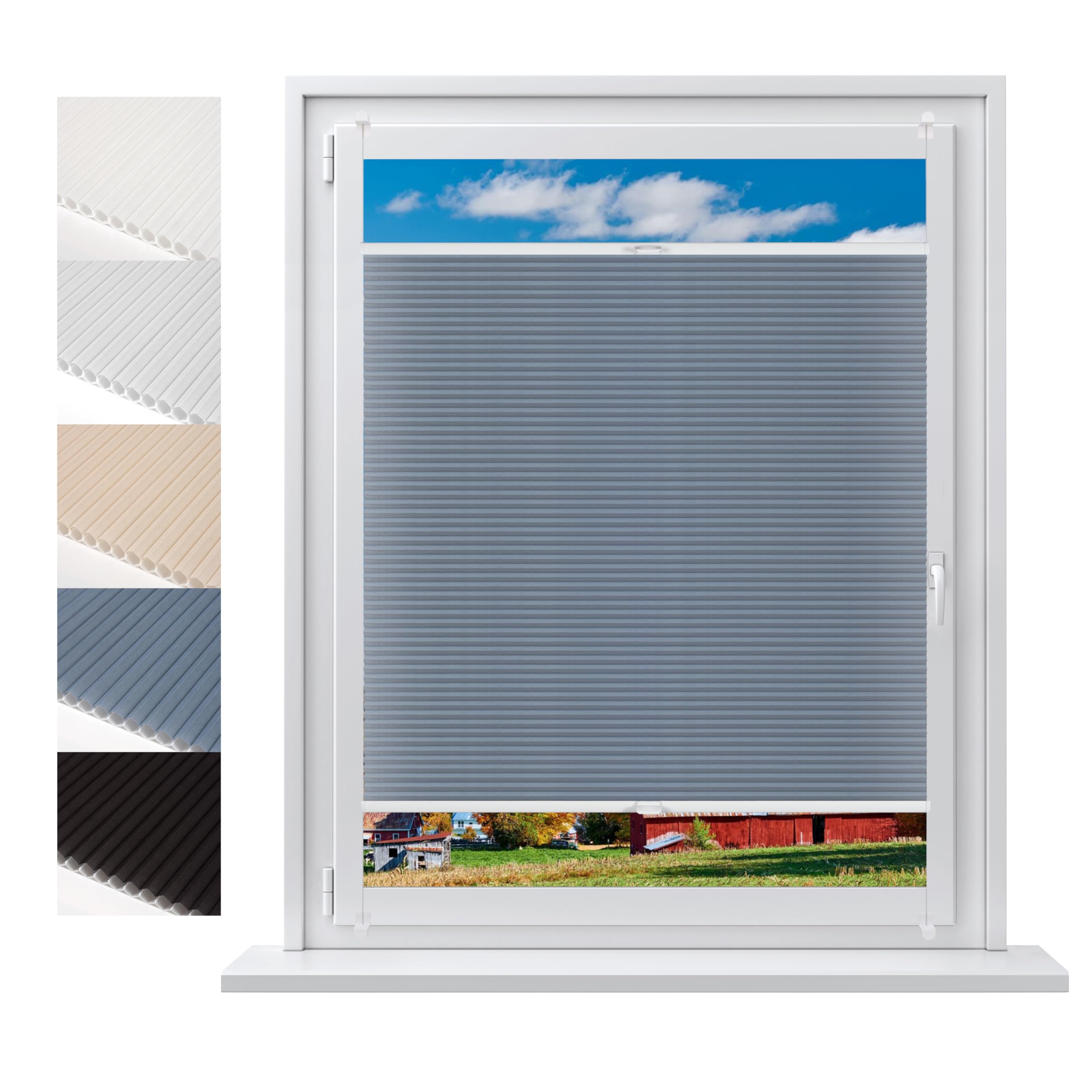 Concept Crystal Various Colours Concept Blinds® Custom Size No-Drill Honeycomb Pleated Blinds – Made-To-Measure – Easy Fit, Drill-Free Window Shades – Semi-Transparent, Light Filtering – 30-170Cm Wide, 20-240Cm Drop