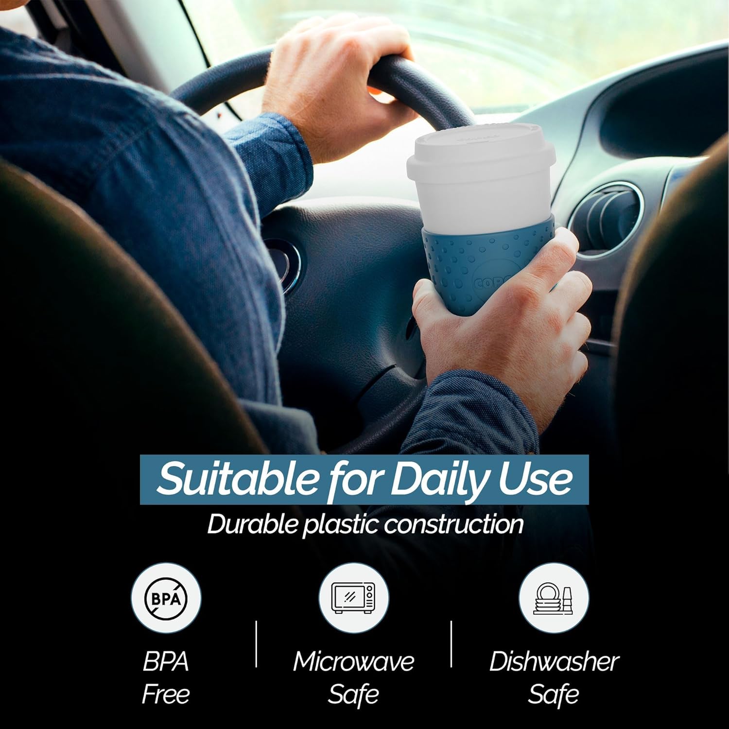 Copco Acadia 16 oz Travel Mug - Insulated Reusable Coffee Tumbler with Double-Walled Plastic, Leak-Proof Lid, BPA-Free - Portable Mug for Hot & Cold Drinks, Cup Holder Friendly (Blue) - Image 8