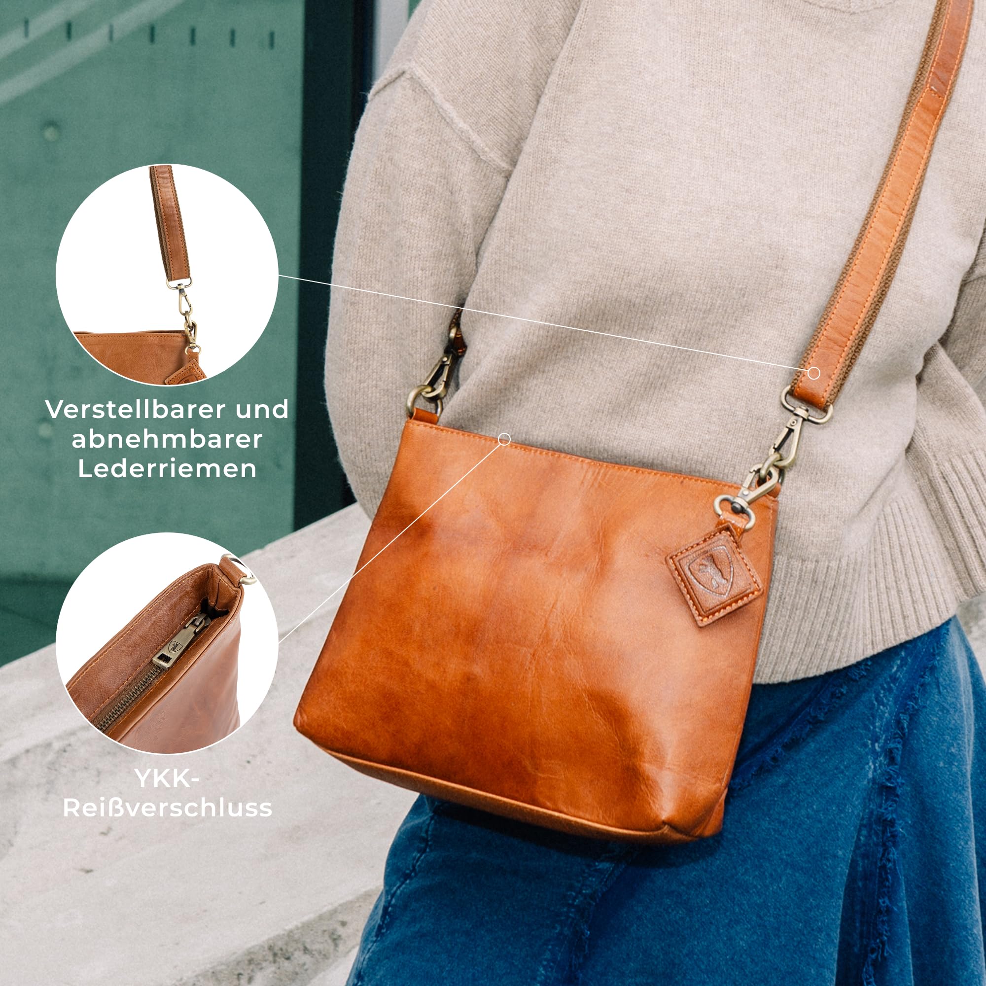 Berliner Bags Vintage Umhängetasche Marbella S, Mittelgroße Schultertasche Crossbody Bag aus Leder, Handtasche für Damen