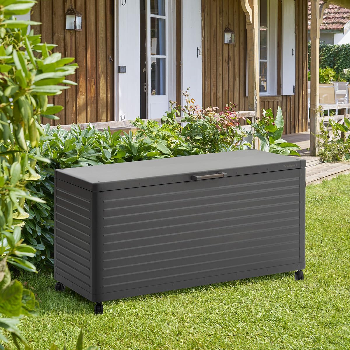 HESPERIDE - Coffre de Rangement Extérieur Edenio 670L Graphite - Structure Acier Galvanisé et Aluminium - Etanche et Mobile - Mobilier pour Jardin, Balcon, Terrasse