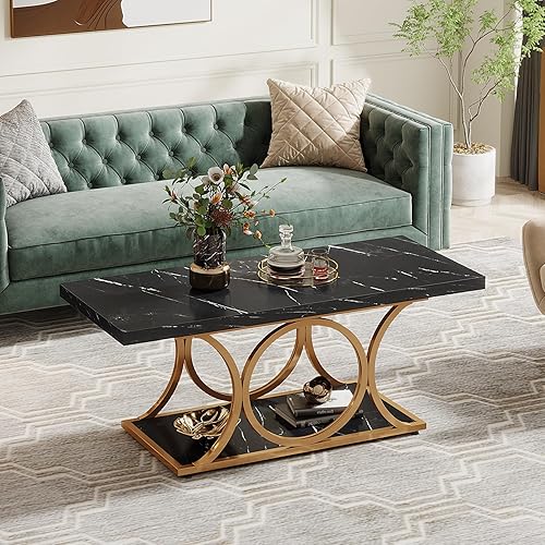 Miniatura 7 de Tribesigns Mesa de centro rectangular de 47.24 pulgadas, mesas de centro modernas para sala de estar, mesa de centro de madera de mármol sintético