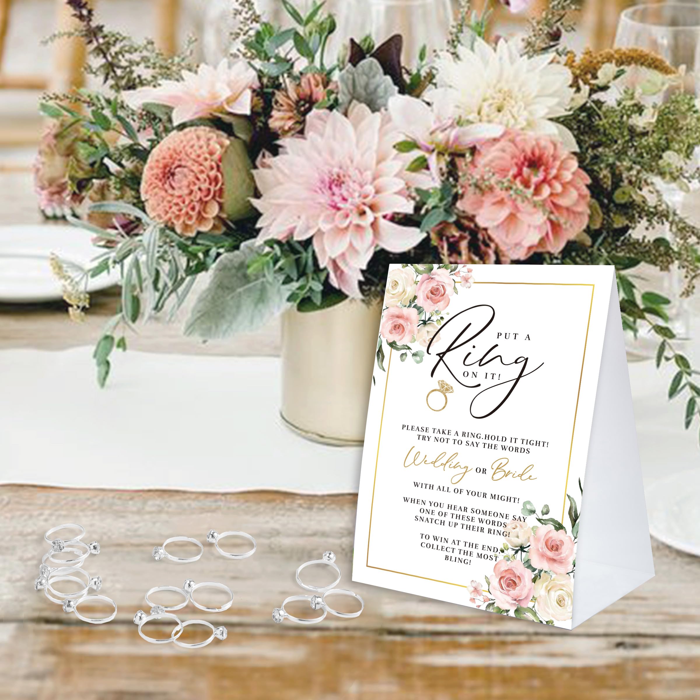 Mettez Une Bague Dessus - Jeux De Fête Prénuptiale Avec Anneaux, Jeux De Fête Prénuptiale En Or Rose Et 60 Anneaux En Plastique, Cadeaux De Fête Prénuptiale Pour Invités
