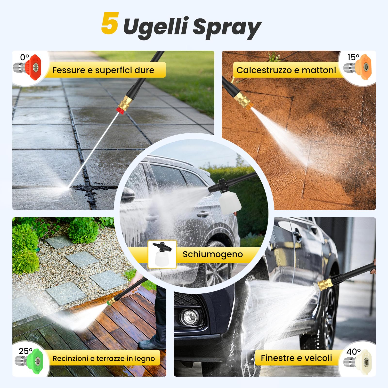 Idropulitrice Professionale, Assorbimento 2000 W, Portata 680 L/h, Pressione 180 Bar, Idropulitrice per Casa, Auto e Esterni Casa, Pompa in Alluminio, Tubo di Uscita da 5 M e Ugello Regolabile