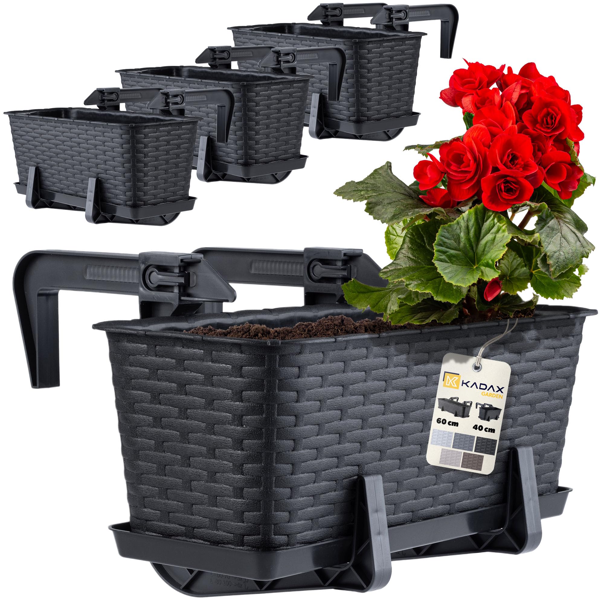 KADAX Blumenkasten Set, Balkonkasten – Kunststoff Pflanzkasten für Balkon & Garten, Wetterfest & Stabil, Ideal für Blumen & Kräuter