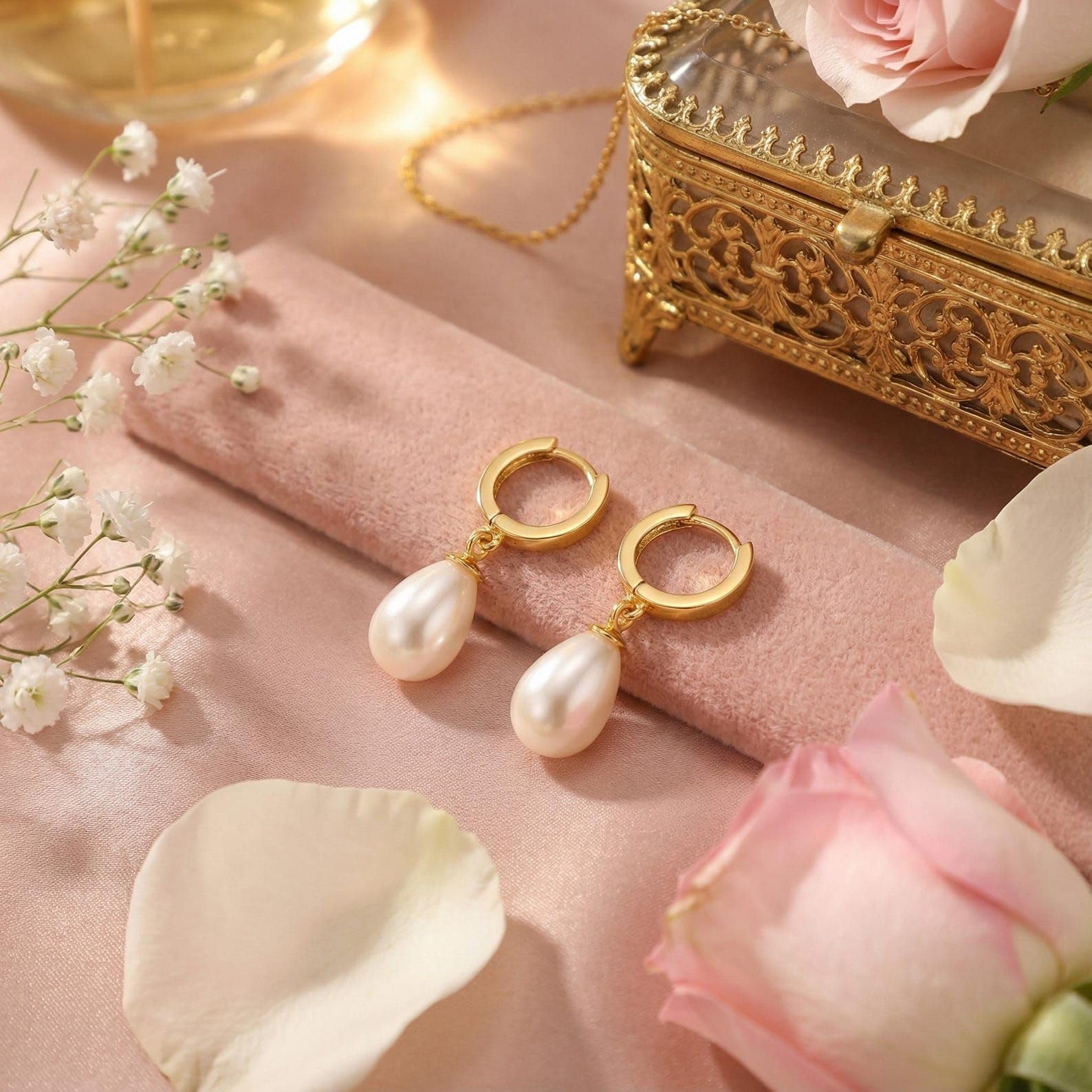 Delicato argento pendente perla orecchini, goccia oro perla cerchio cerchietto madre di damigella gioiello compleanno Festa della Mamma Natale, Design minimalista