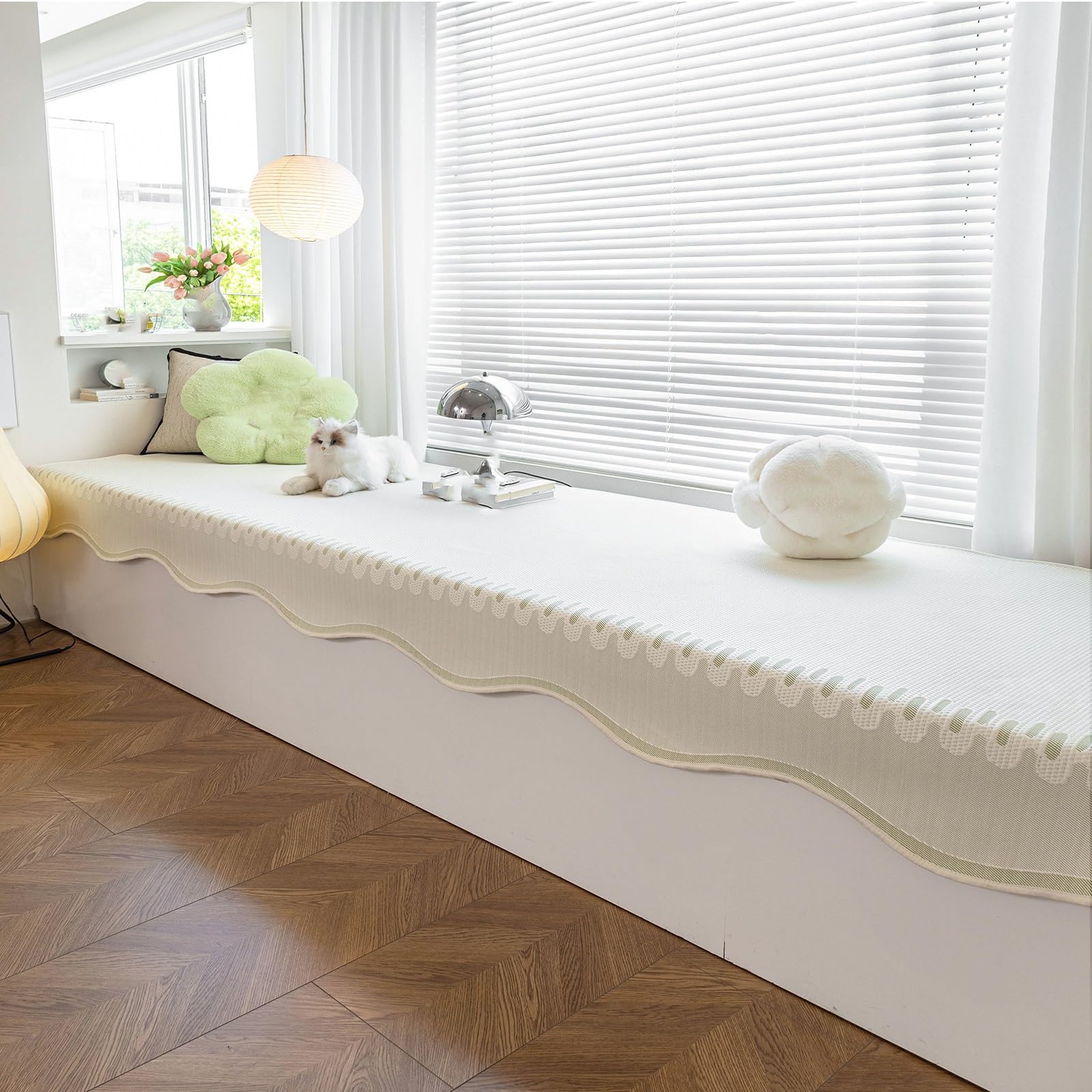 Tapis d'appui de fenêtre lavable et antidérapant en chenille verte