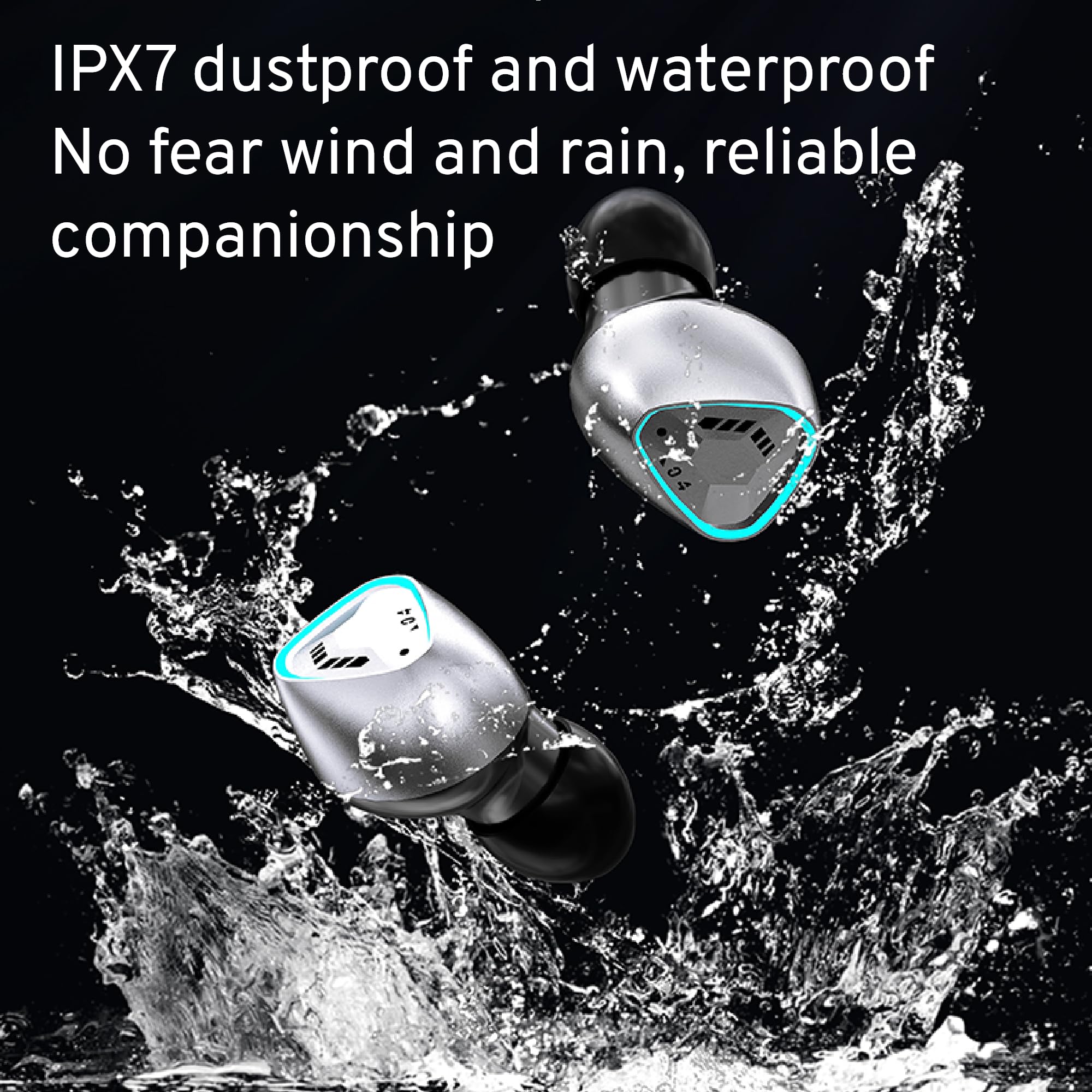 StitchGreen M45 True Wireless Earbuds with ENC, Bluetooth 5.3, IPX7 Waterproof, 120 Hours Long Battery Life with Built-in Mic, Compatible with iPhone & Androids (Silver)