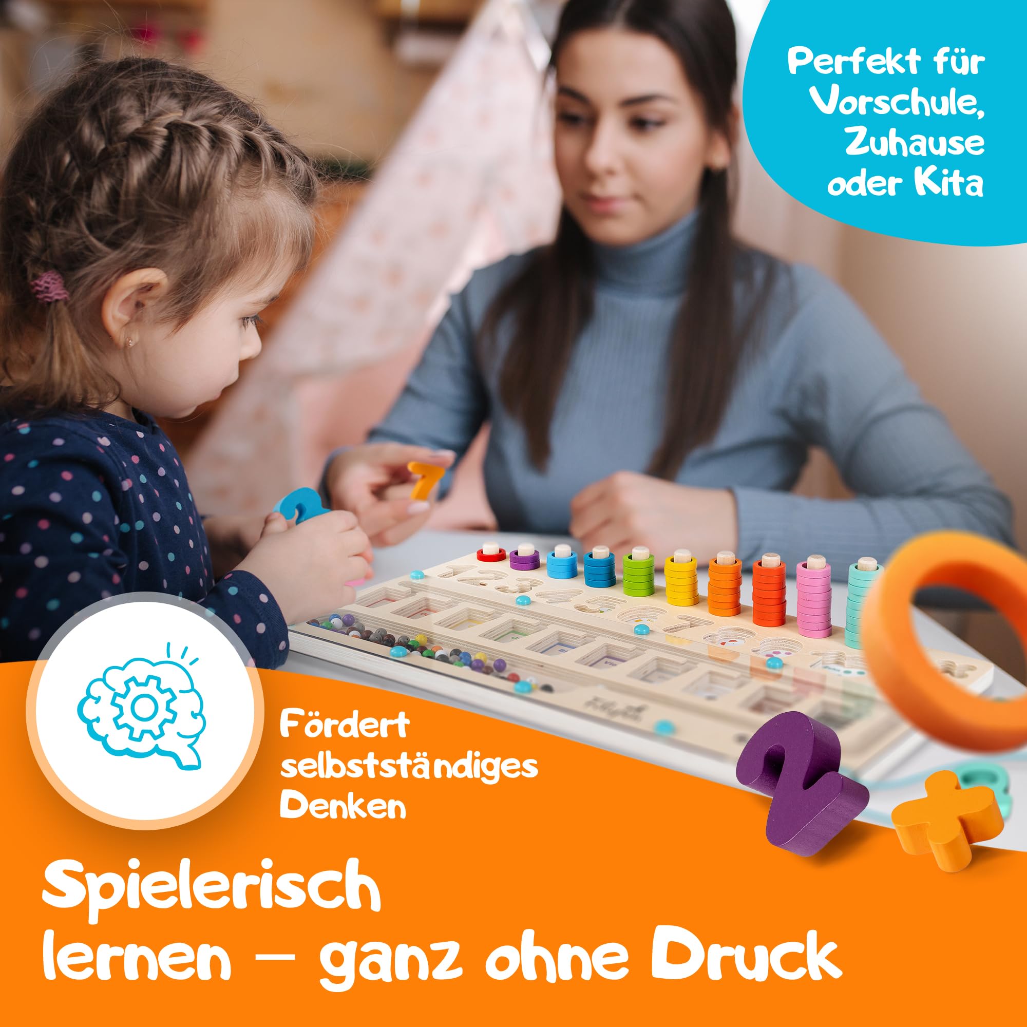 Filapen® Montessori zabawka od 3 lat, edukacyjna zabawka motoryczna, nauka kolorów i liczb, gra magnetyczna z drewna