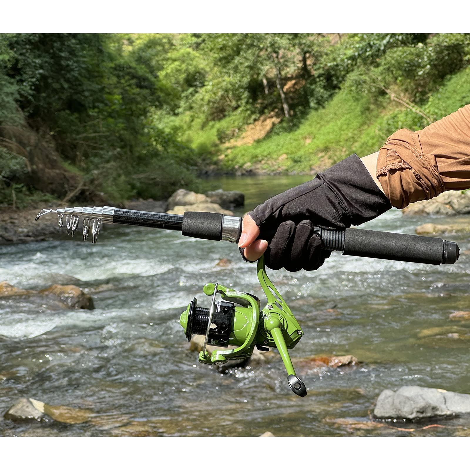 2PACK Fishing Pole Combo,Fishing Rod Combos with Telescopic Fishing Pole Spinning Reels Fishing Carrier Bag for Travel Saltwater Freshwater (Green) : Sports & Outdoors
