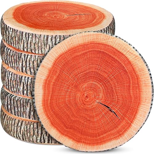 Unittype 6 cojines redondos de madera para silla, almohada decorativa para sofá, tocón de árbol, cojín de suelo de madera natural, impresión digital