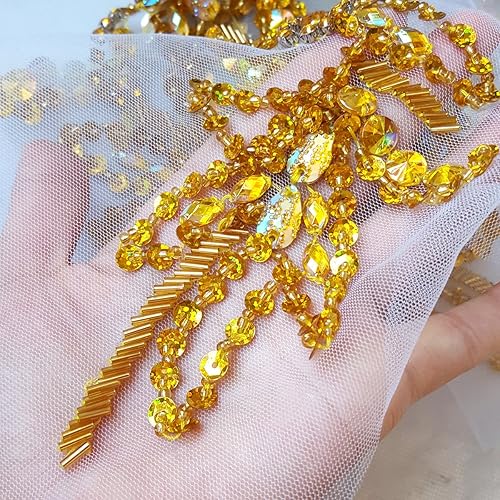 Vista 7 de Parche de cristal único hecho a mano cosido en piedras de lentejuelas de 15.3 x 11.4 pulgadas, accesorio para vestido, cristal de costura para Blanco