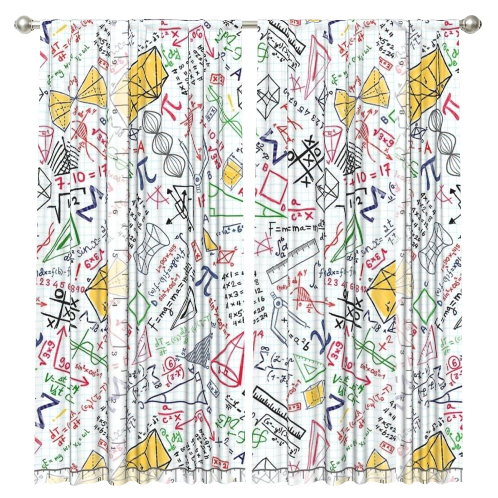 InOmak Colorful Math Doodles On Grid, 2 Panels Window Curtains 52 x 84 Inch Blackout Curtains for Living Room Bedroom
