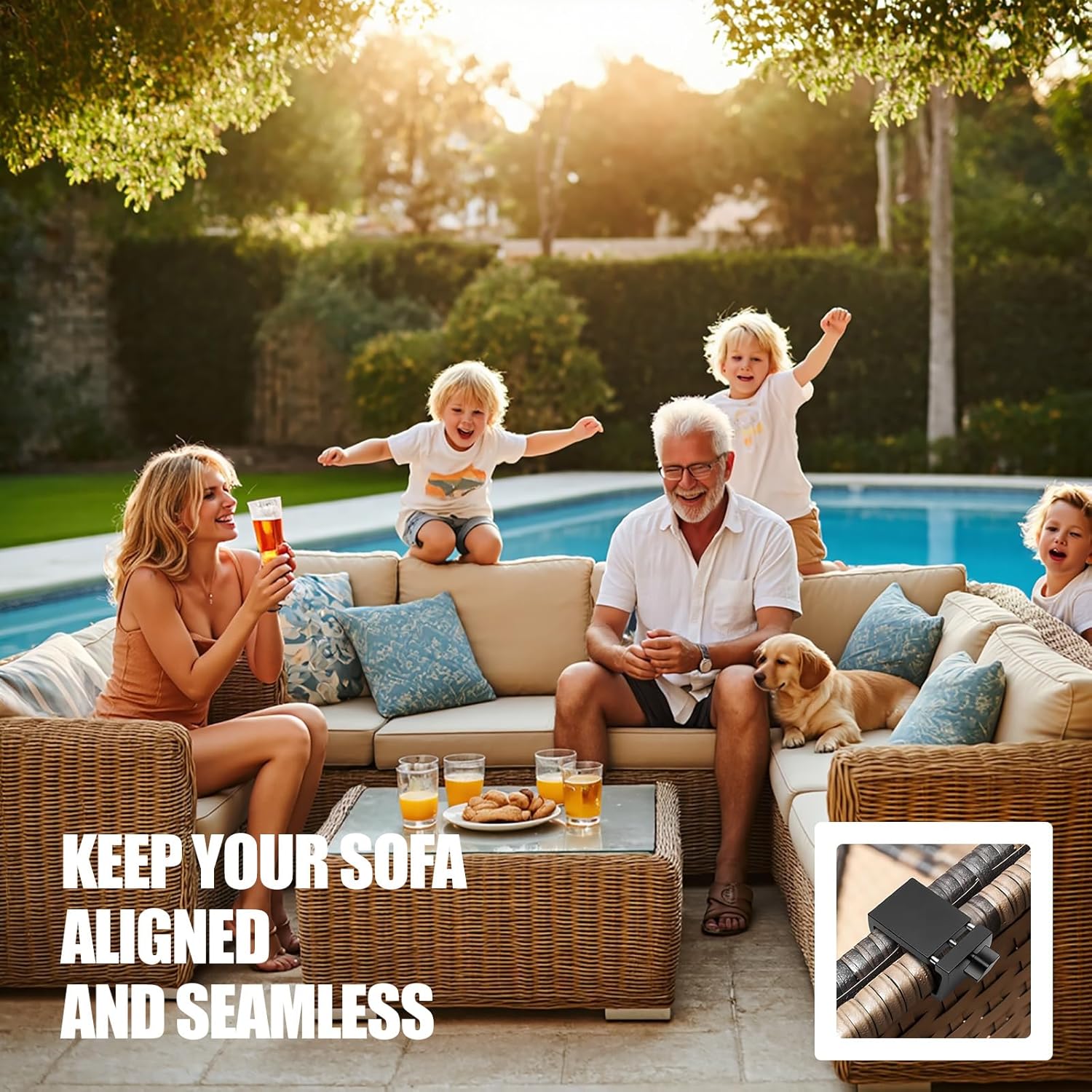 Blasoul Universal Heavy-Duty Outdoor Furniture Clips for Wicker Patio Furniture, Anti-Separation Locking System for Sectional Couch,Secures up to 3.7" Square & Round Tubes(4pcs)