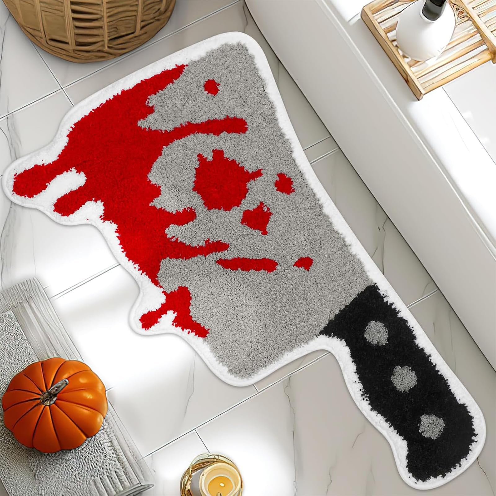 Halloween Bloody Knife Bath Mat Rug Tufted Non-Slip Water Absorbent Bath Rug for Bathroom Shower Tub Kitchen Area