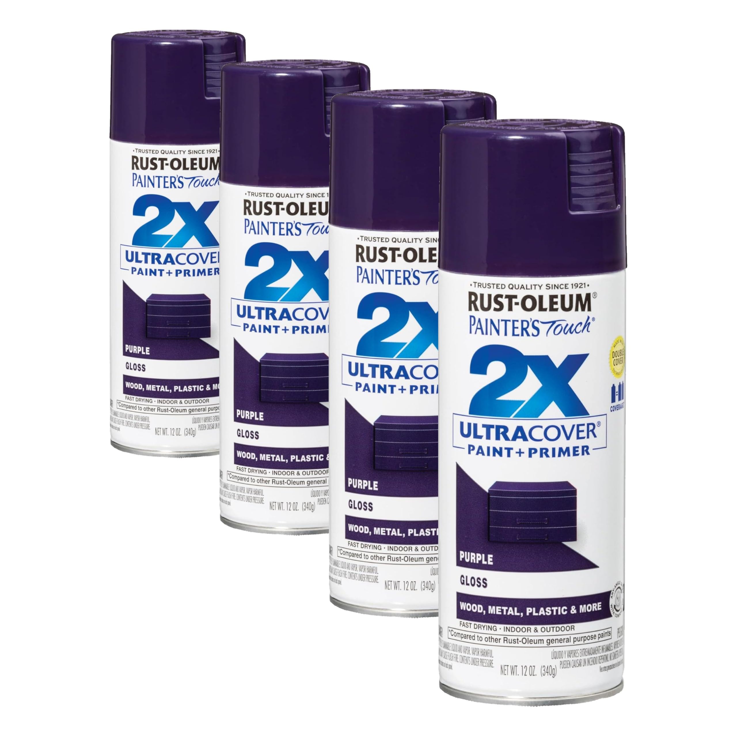 Rust-Oleum 334042 Painter's Touch 2X Ultra Cover Spray Paint, 12 oz, Gloss Purple (Pack of 4)