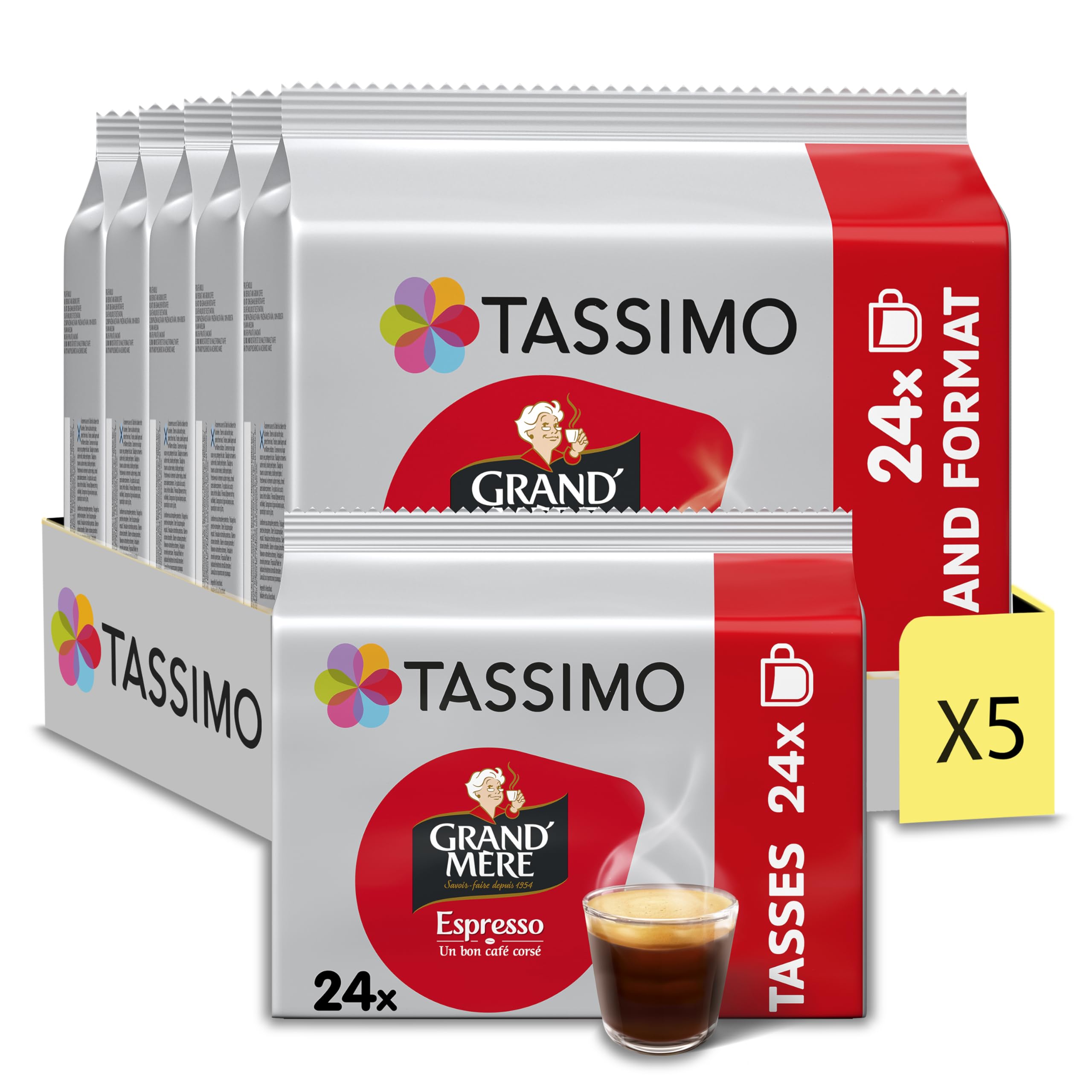 Tassimo, 120 Dosettes Café Espresso Grand'Mère, Compatibles avec les machines TASSIMO, 5 packs de 24 dosettes