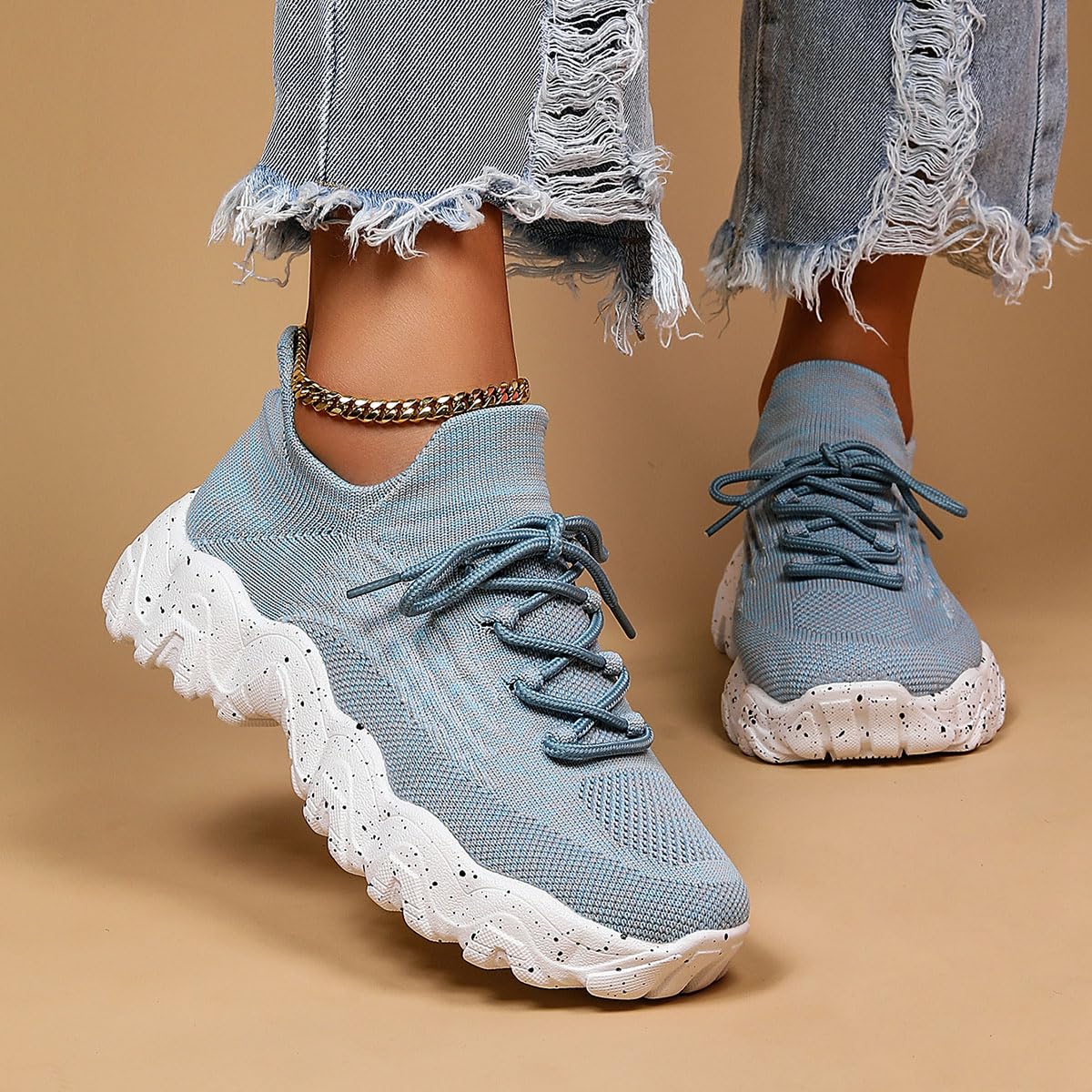 Damskie buty do biegania, lekkie sznurowane trampki z siateczką, wygodne, oddychające, po prostu przytulne, outdoorowe, na co dzień, sportowe, Czarny, 43 EU