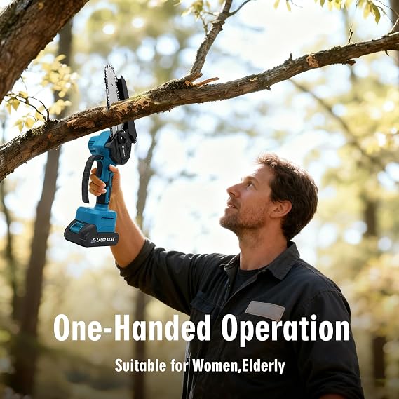 Mini Chainsaw Cordless 6 Inch Electric Chainsaw pruning saw Battery Powered Handheld Portable Chain Saw With 2 Batteries/Automatic Oiler for Tree Trimming Wood Cutting Pruning Garden