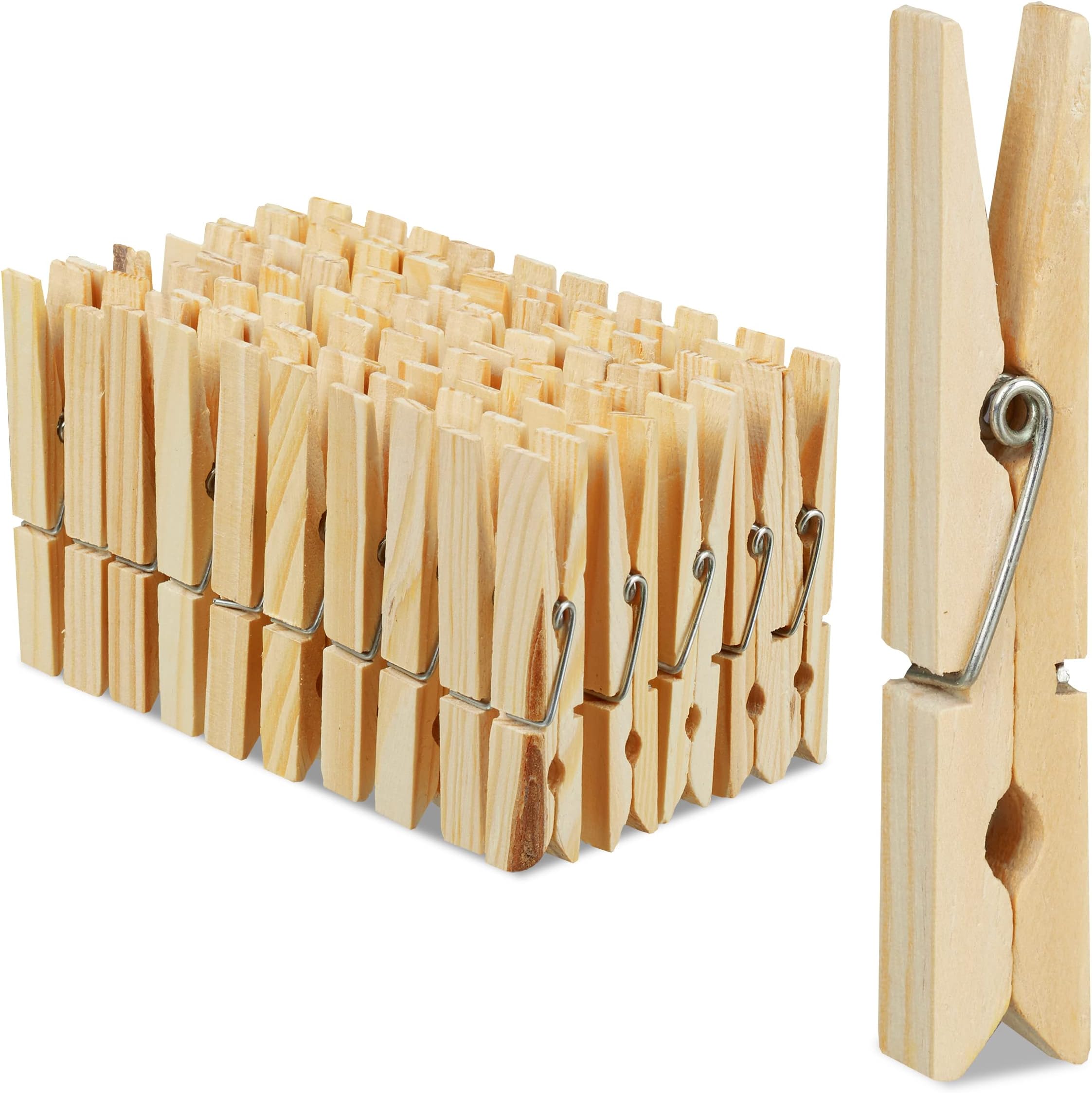 Relaxdays Wooden Clothes Pegs, Set of 100, Large, Natural, Pack of 100, 1 x 1.4 x 7 cm