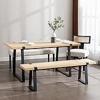 Vista 2 de Wahson Banco de comedor de 60 pulgadas, banco de mesa de madera natural con patas de metal, banco de cocina moderno para entrada/interior/comedor