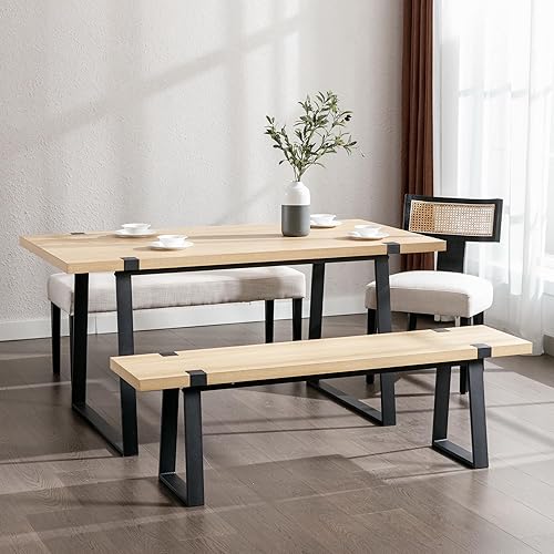 Miniatura 2 de Banco de comedor de 60 pulgadas, banco de mesa de madera natural con patas de metal, banco de cocina moderno para entradainteriorcomedor