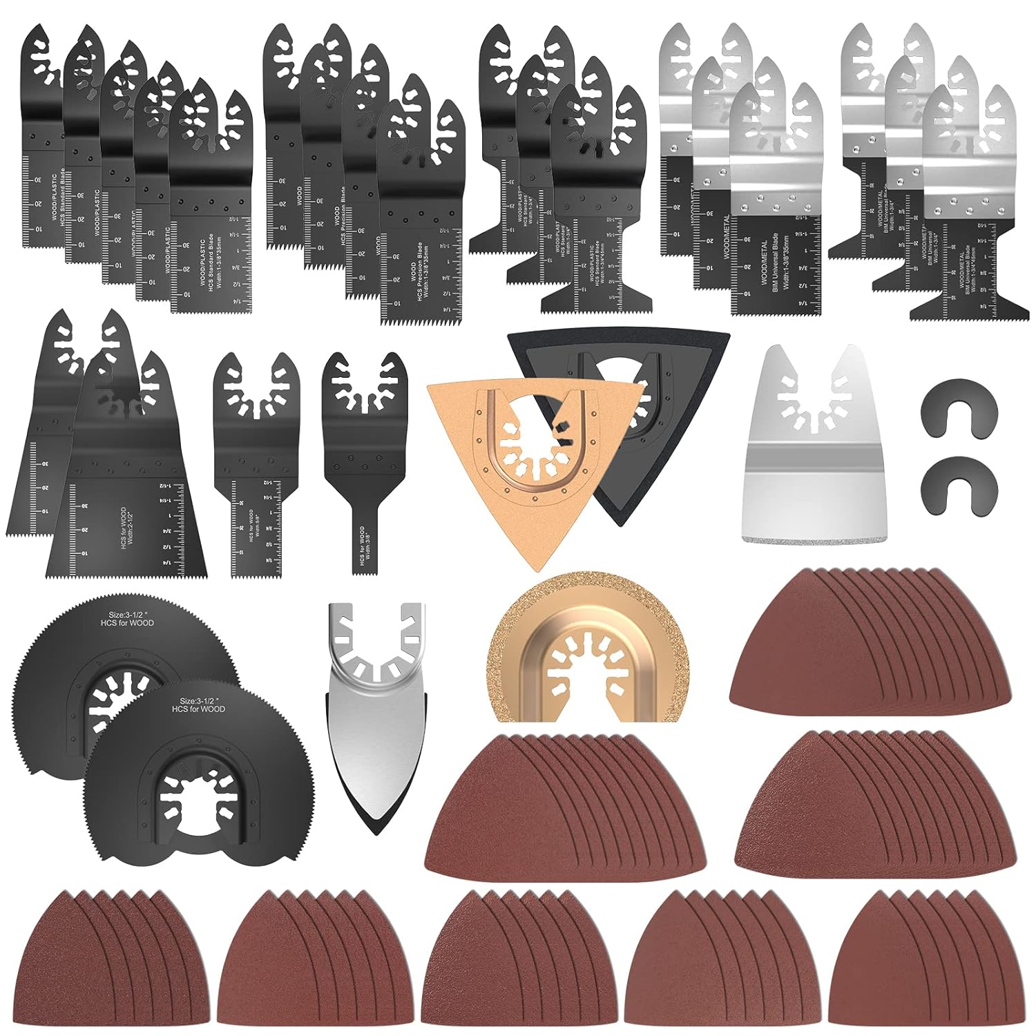 91 Pack Bimetal Oscillating Tool Blades, Oscillating Saw Blades with Sandpaper Multitool Blades Metal Wood Plastic, Oscillating Tool Accessories Kit Fit Milwaukee Makita Dremel Bosch Fein Dewalt Ryobi - - 