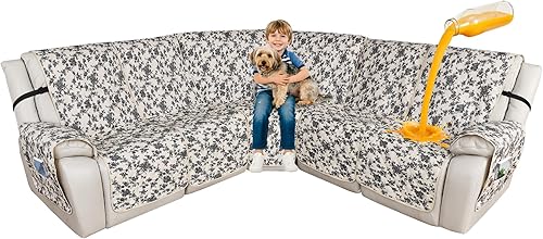 Vista 15 de ALIECOM Fundas de sofá modular reclinable en forma de L, 100% impermeables, fundas para sofá seccional, fundas lavables con estampado, protector