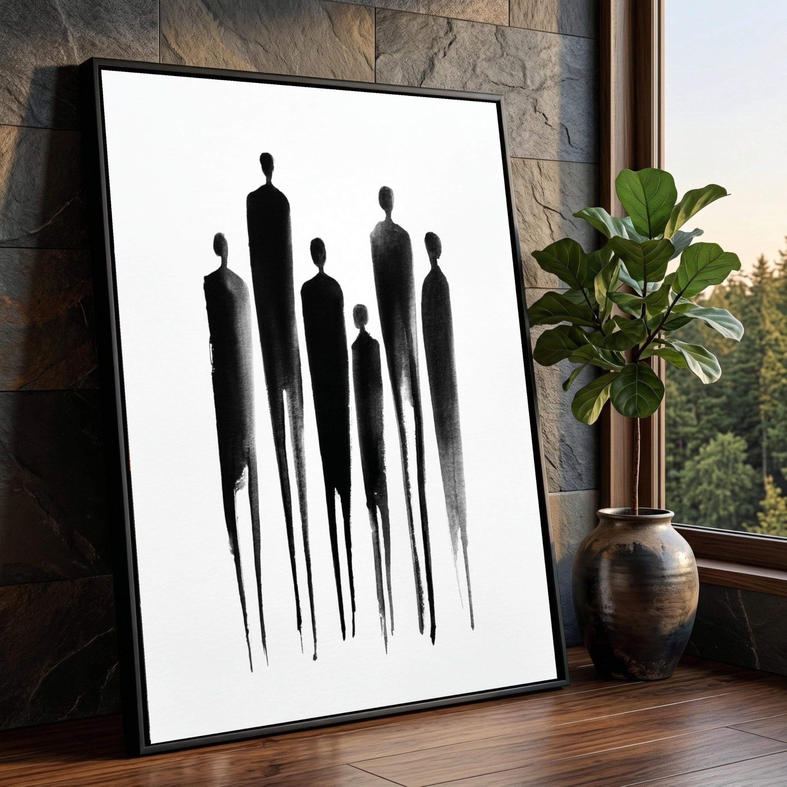 CAOXTART Abstract Tall Figures Canvas, Black and White Silhouettes, Minimalist Art Print Wall Decor, Monochrome People Canvas(20x30cm/Frameless)