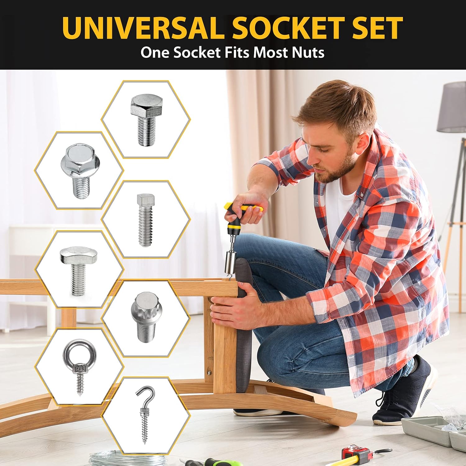 Universal Socket Tools Ratchet Screwdriver Bit Set, Stocking Stuffers for Men Dad Gifts Super Universal Socket Adapter Valentines Fathers Day Anniversary Birthday Gifts for Men Dad Him Women - - 
