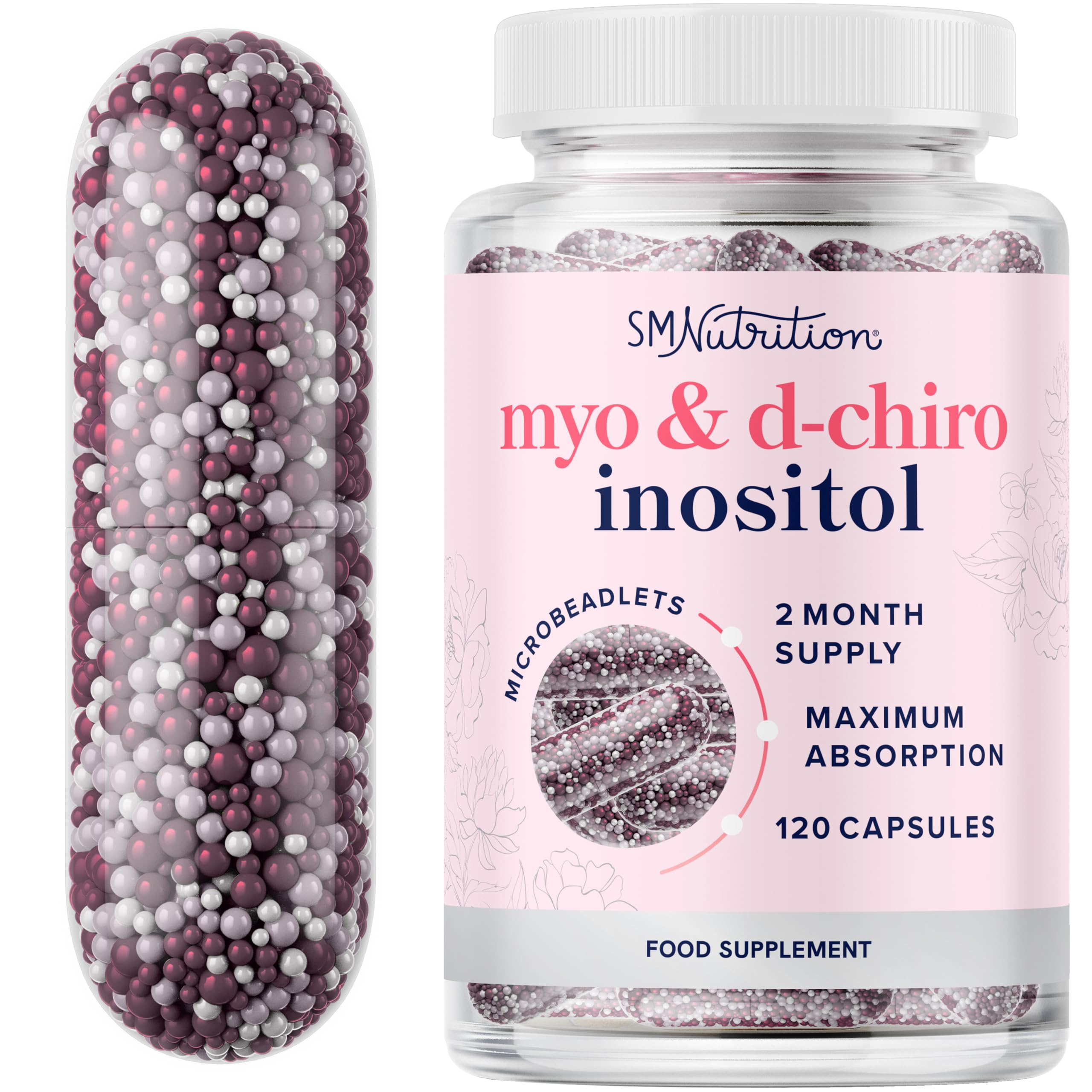 Myo-Inositol & D-Chiro Inositol for Hormone Balance for Women | Microbeadlets to Regulate Menstrual Cycle & Support Ovarian Health | 40:1 Ratio Myo & D Chiro | Non-GMO | 120 Ct (2 Month Supply)