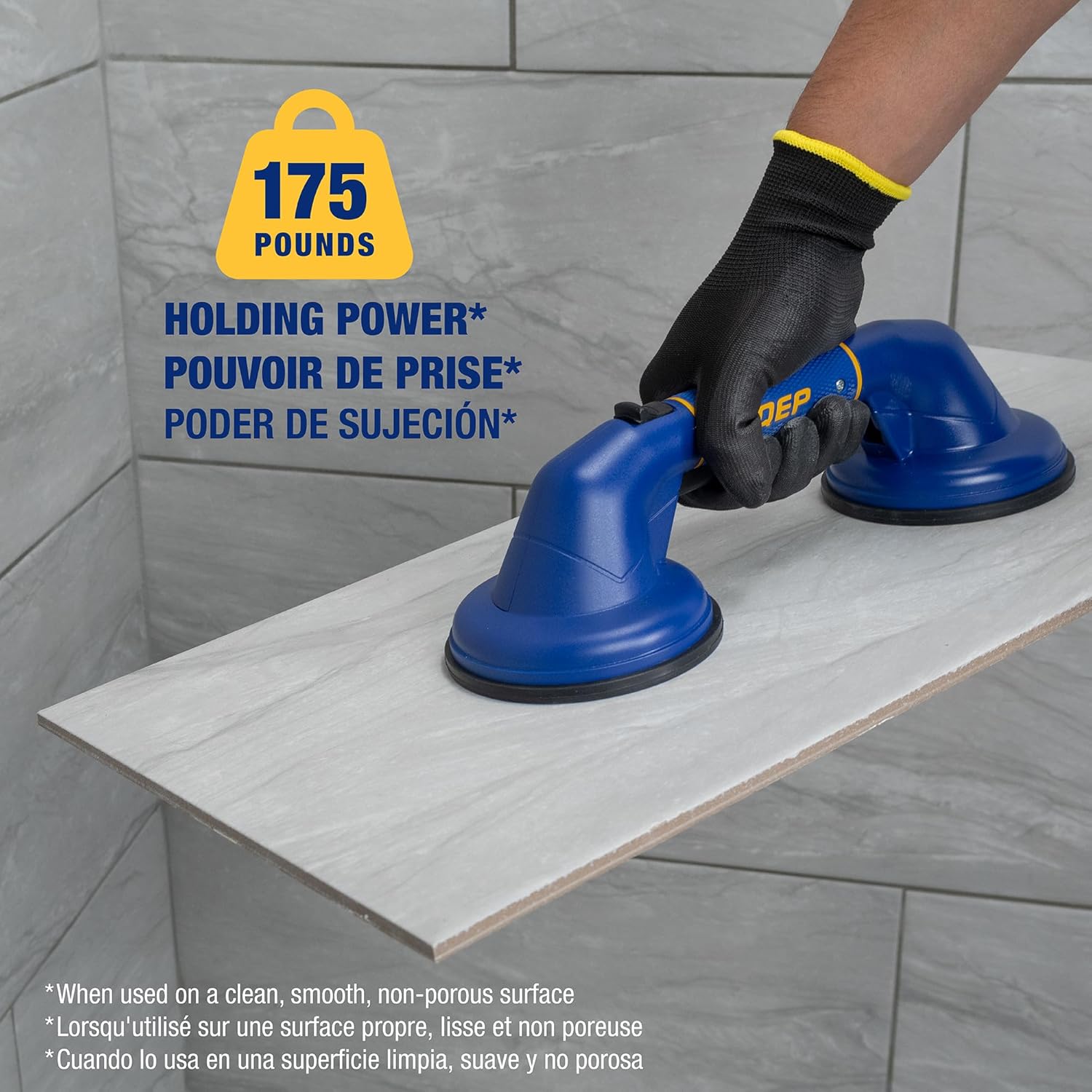 QEP 75013 ProMAXGrip Double Suction Cup for Large format Tile - Blue 175 lb. Lifting Capacity