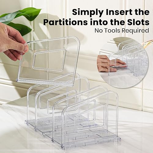 Miniatura 6 de Organizador de archivos, organizador de carpetas de archivos de acrílico, clasificador de archivos, separadores verticales de libros de plástico