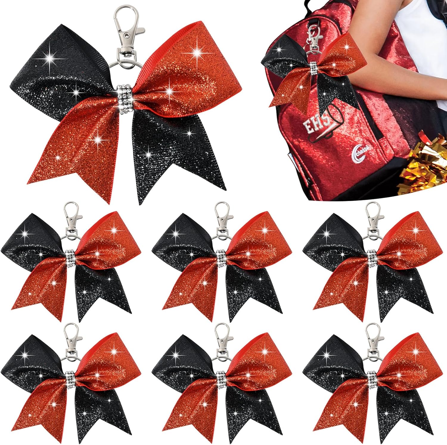 Aileam Cheer Bow Keychain Glitter Bow Keychain Hair Bow for Girls Rhinestones Sequin Bow School Senior Cheer Bow Accessories