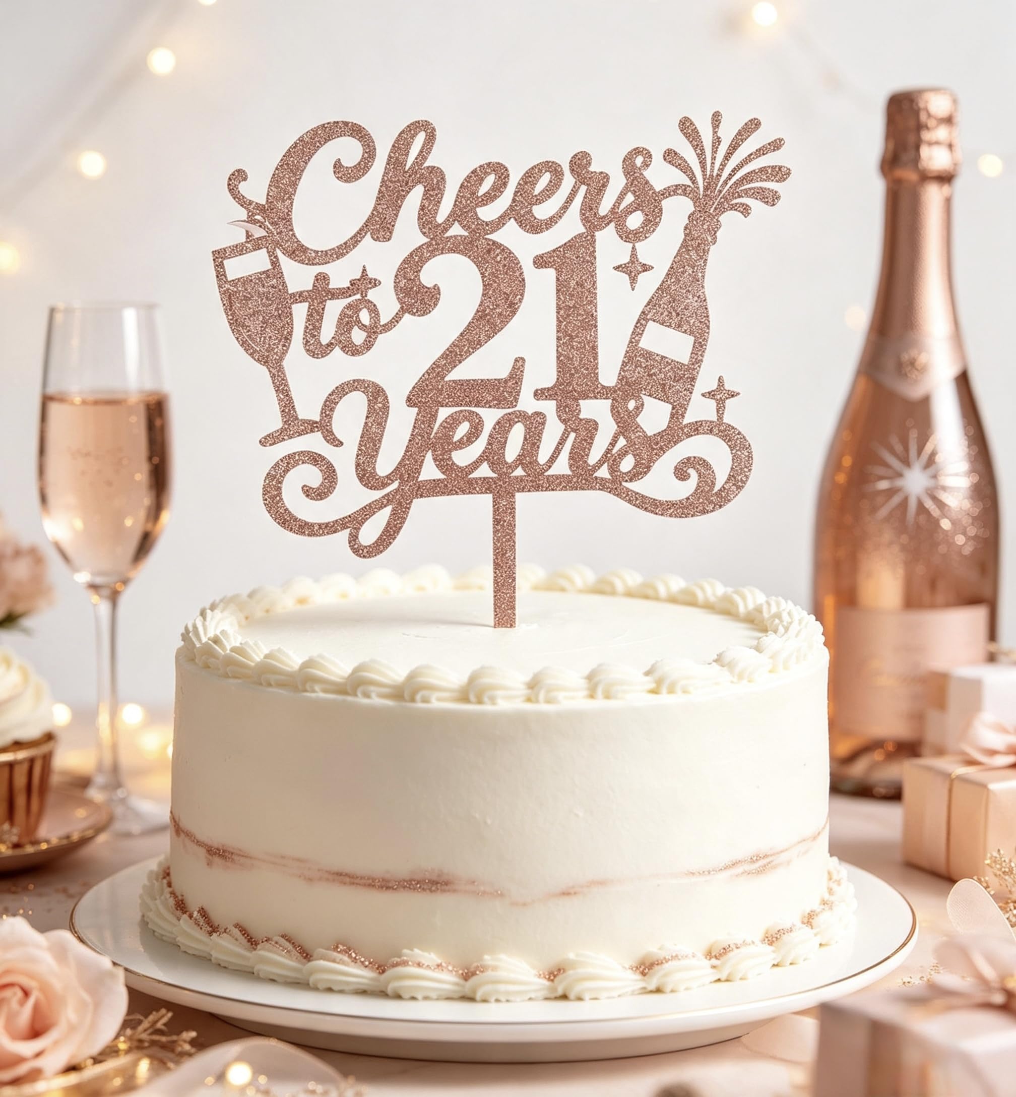 21st Birthday Cake Topper Rose Gold Glitter Acrylic Cheers to 21 Years
