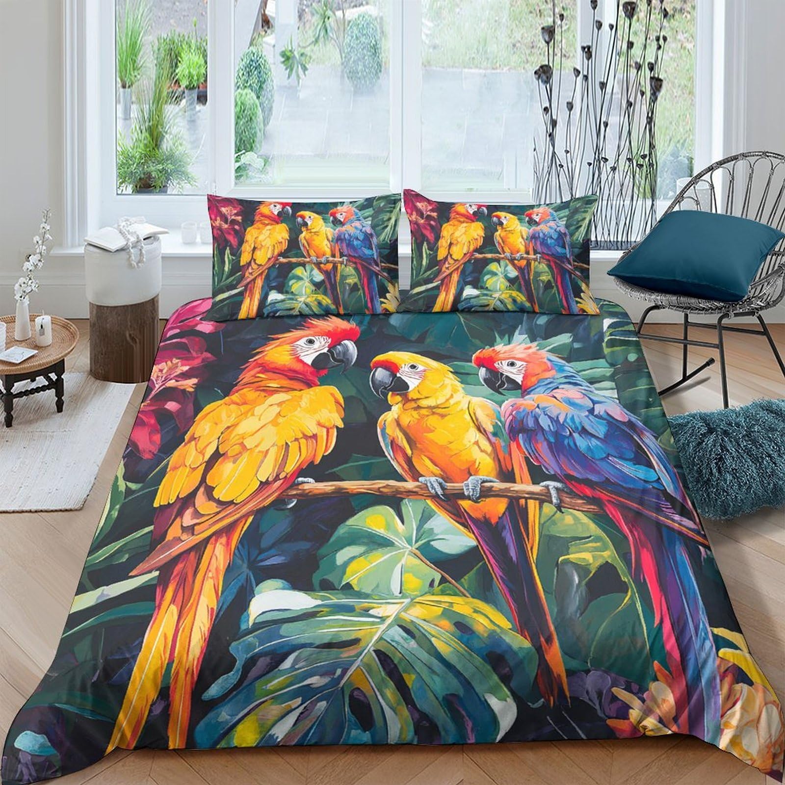 Ctjqhvkz Style-10 3D Printed Tropical Parrot Fitted Sheet Microfiber Soft Breathable Rainforest Bed Cover For Bedroom Guest Room Decor Single（135X200cm）