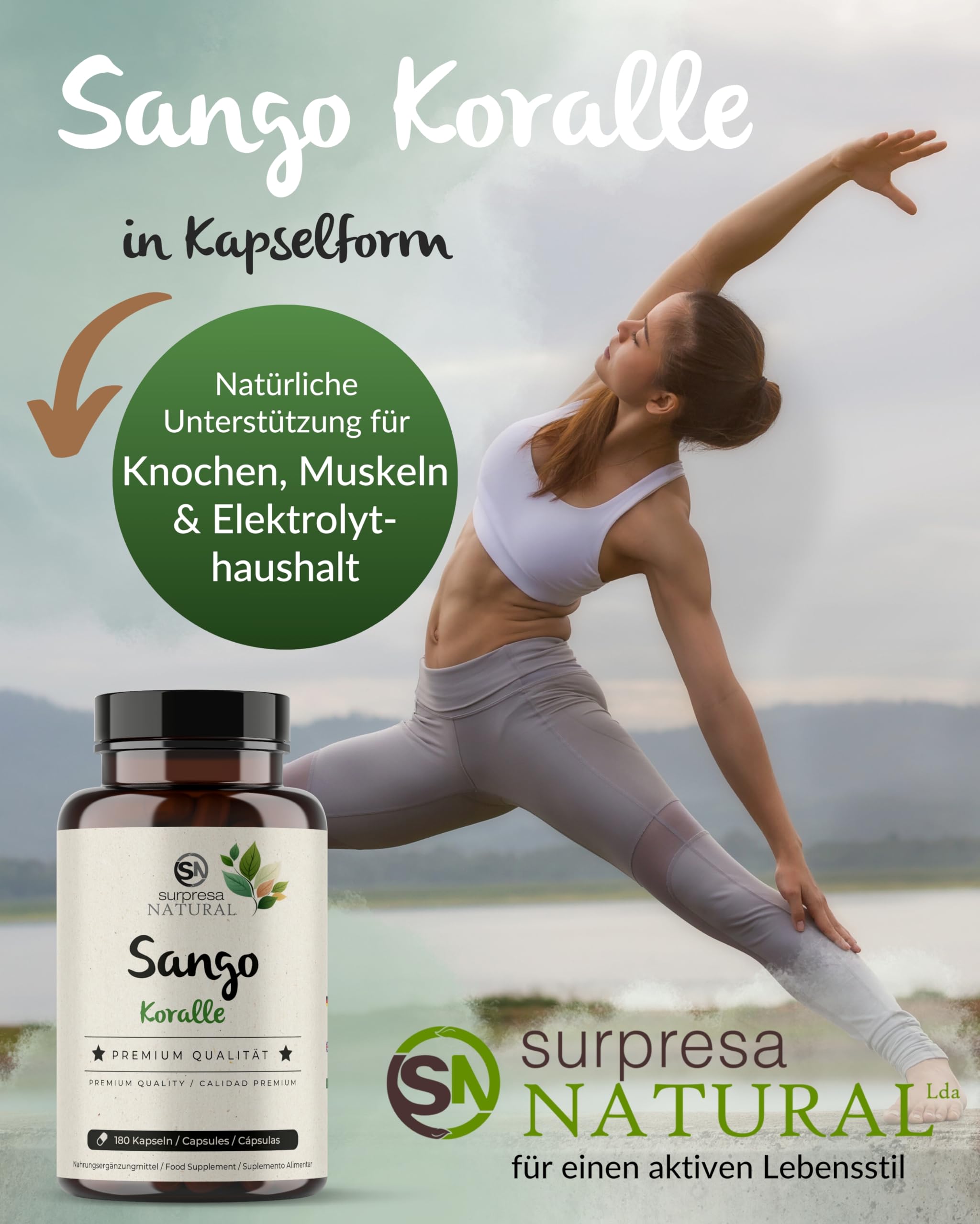 Sango-Meereskoralle-Kapseln I 3 x 180 Stück I Natürliches Supplement mit 3300mg Sango-Koralle-Pulver, 660mg Calcium & 330mg Magnesium I Vorrat für 6 Monate I hochdosiert & vegan