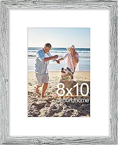 decorUhome 8x10 Picture Frame, Display Photos 5x7 with Mat or 8x10 Unmatted, Engineered Wood Frame with Plexiglass for Wall and Tabletop Display, Grey, Set of 1