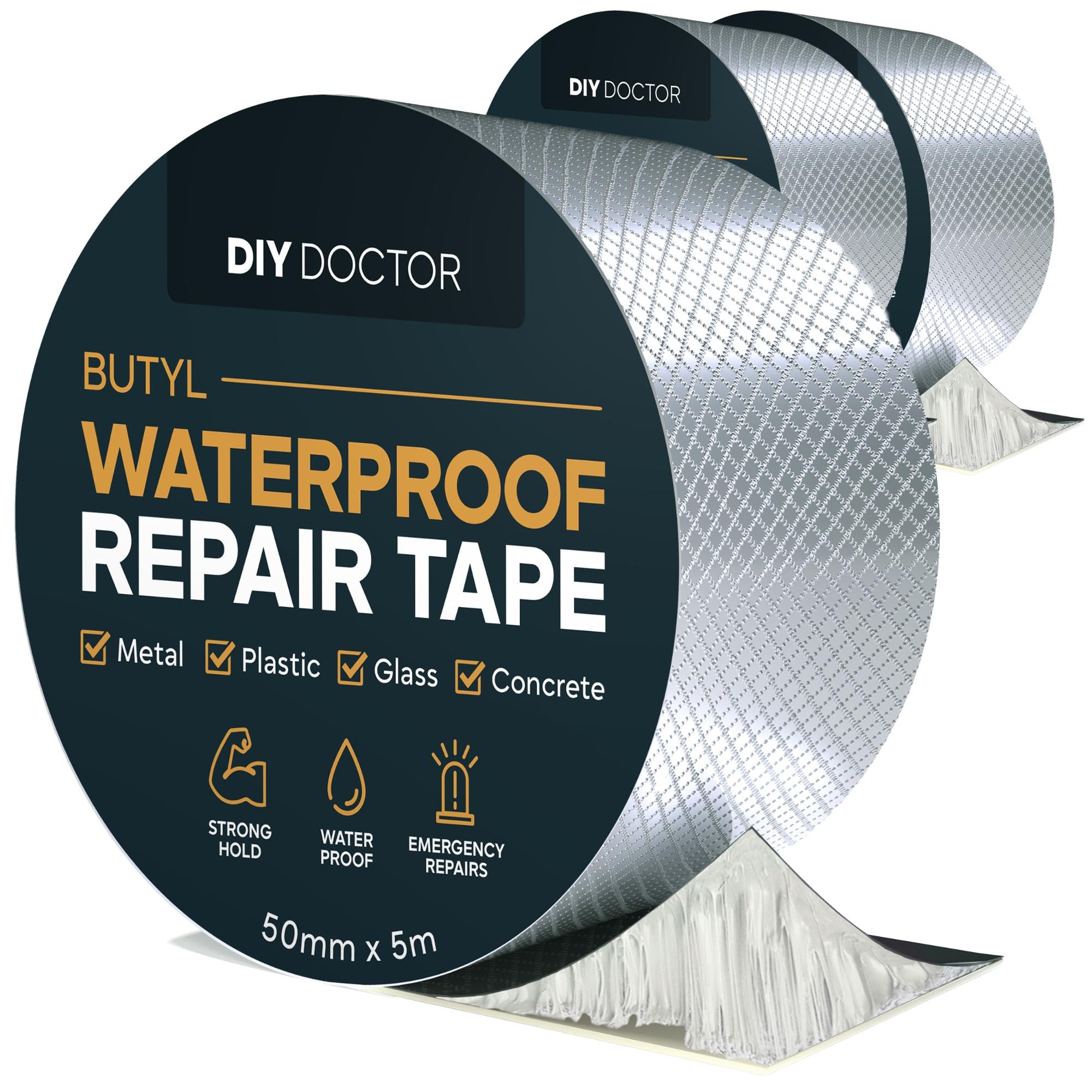 DIY Doctor Waterproof Tape for Leaks – 3 Pack of 50mm x 5m - Butyl Roof Sealant Tape - Outdoor Waterproof Repair Tape with Aluminium Foil